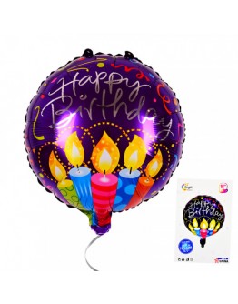 Балон "Happy Birthday" тъмен цвят със свещички