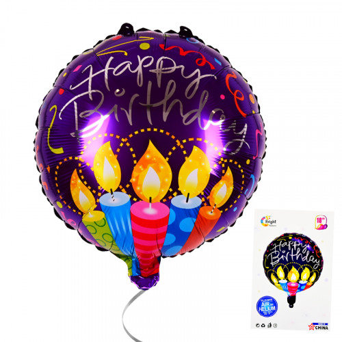 Балон "Happy Birthday" тъмен цвят със свещички